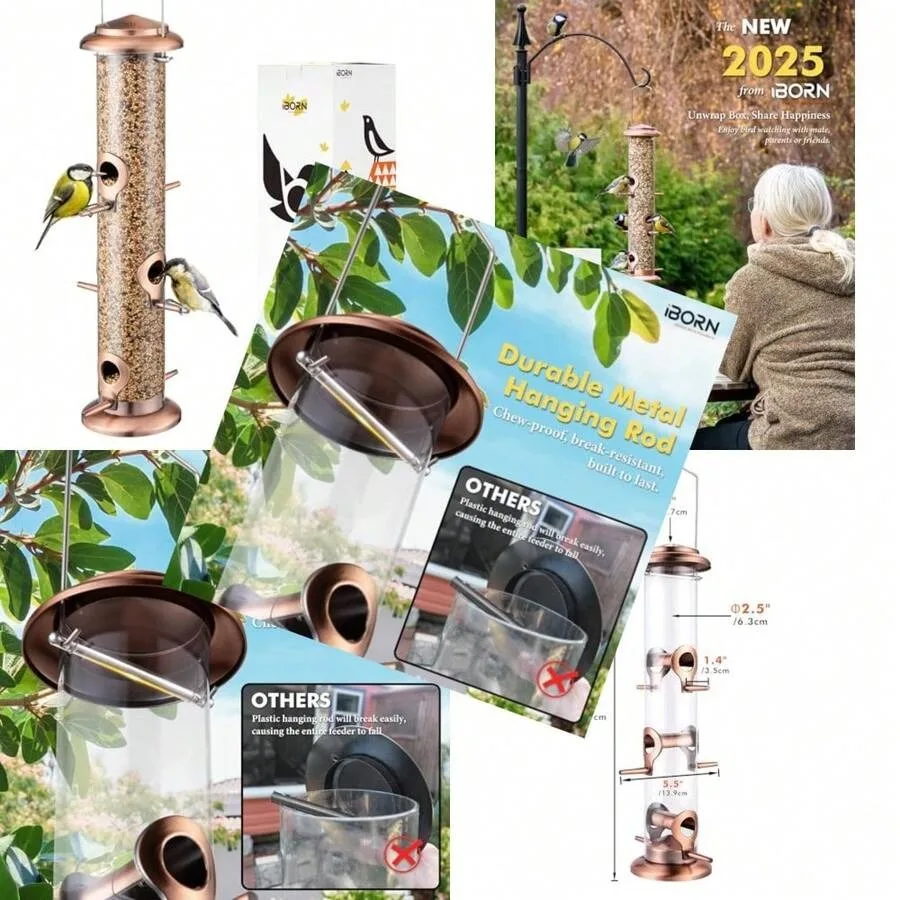 【New style】Metal Bird Feeders Wild Bird Feeder For Outdoors Hanging All Metal Finishing 6 Port Seed Is Not Included