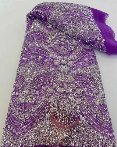 High-End Luxury French Embroidery Heavy Groom Beads Lace Fabric Withs Sequins 5 Yards High Quality Materiel for Party