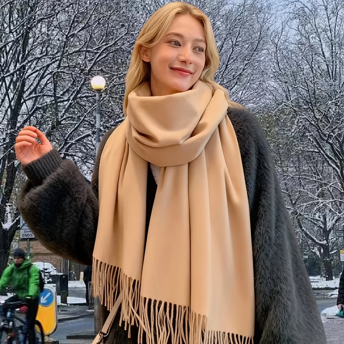 A Versatile Pure Cashmere Shawl for Women in Autumn And Winter, a Solid-Color Cashmere Warm Scarf for Couples, a Long And Atmospheric Scarf, Fashionable, Versatile, Warm, Decorative, Frost-Proof, Suitable for Both Men And Women, Hand Wash/Dry Clean