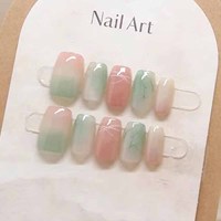 10pcs Women Small Fresh Mulitcolor Short T Short Ballerina Nail Press on Nails False Nails with 1 Jelly Gel and 1 Nail File