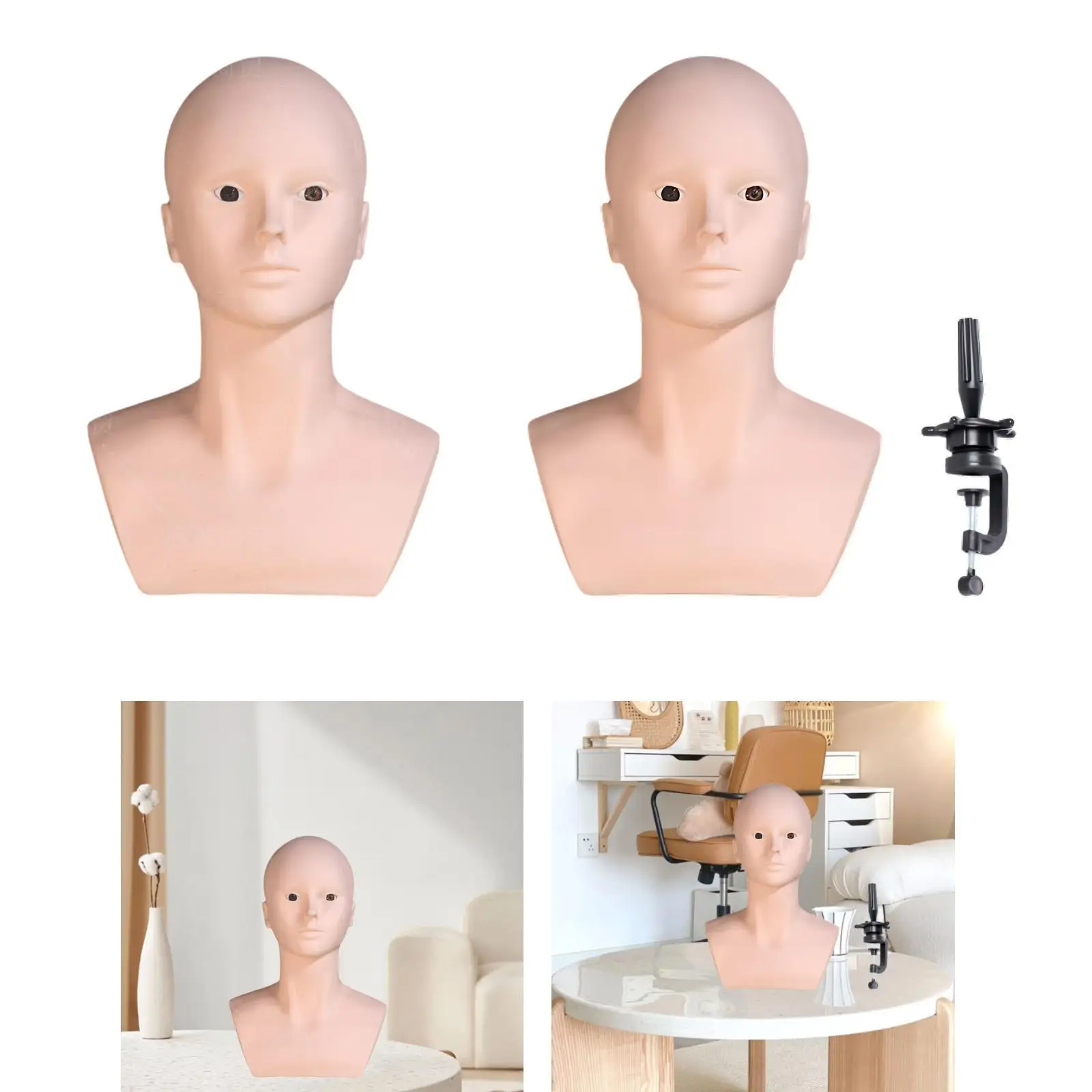 رأس عارضة أزياء أصلع، حامل شعر مستعار، متعدد الأغراض، رأس تدريب التجميل لصنع الشعر المستعار، رأس عرض شعر مستعار احترافي