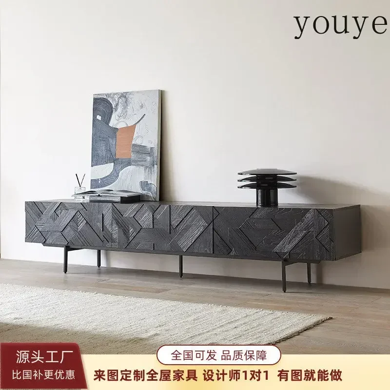 N43  Nordic expression handmade geometric engraving floor TV cabinet original designer high sense audio-visual cabinet