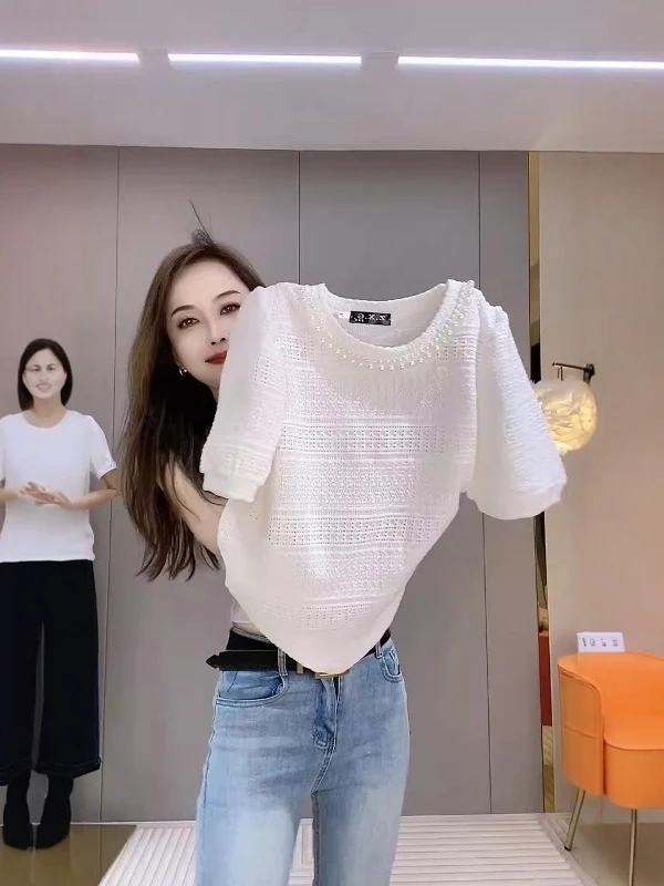 

Женский модный летний круглый топ больших размеров Ne Pearl с вырезами ort Sve Top Age Defng Commute Sle Loose Fit