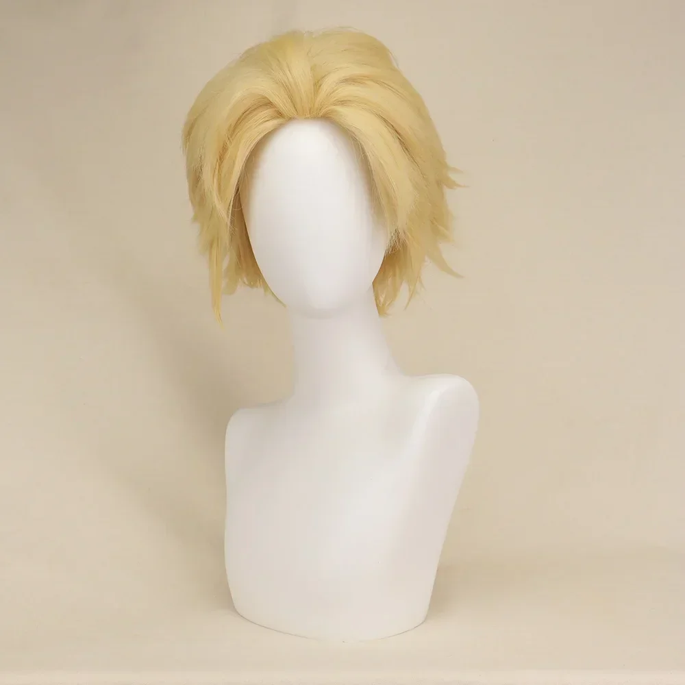 Halloween Lucifer MorFight Star Cosplay Perruque Synthétique pour Homme, Cheveux Courts Blondes, Anime, Lucifer Coplay, 28cm