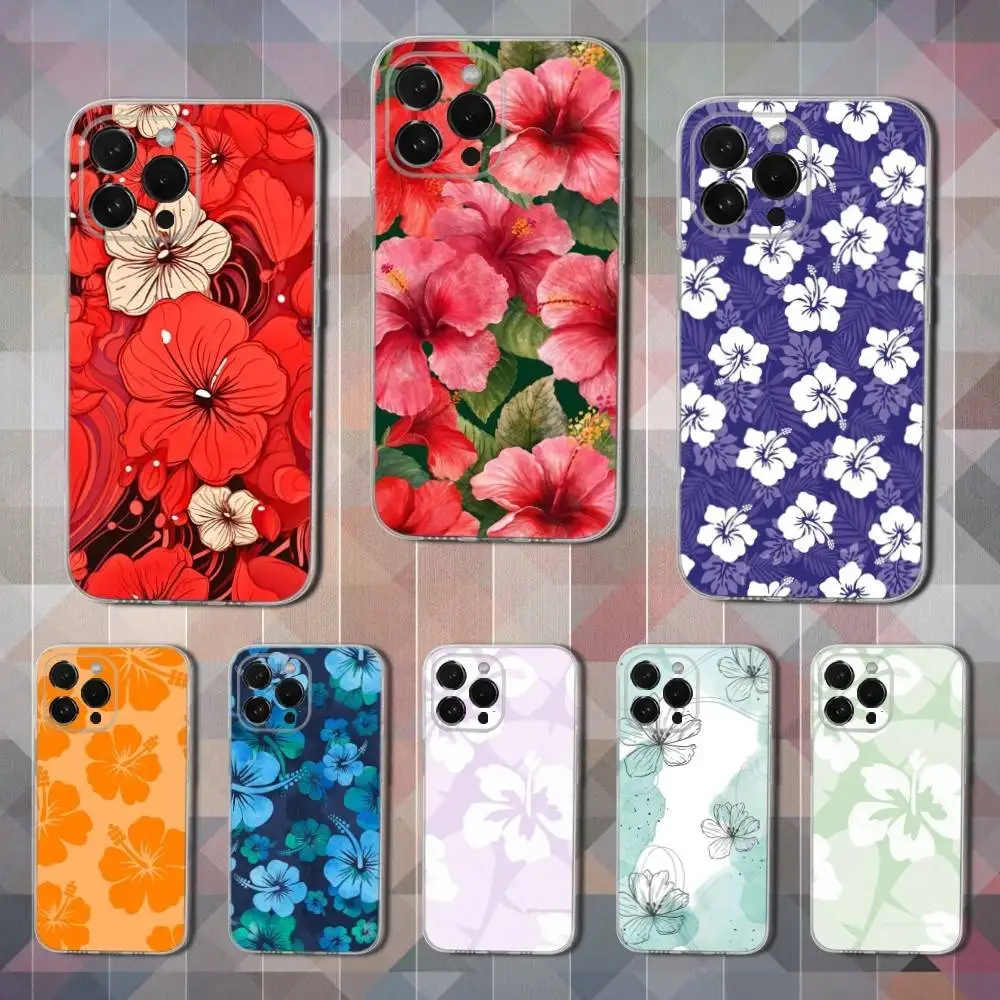 

Hibiscus Hawaiian Flower Phone Case For iPhone 16,15,14,13,12,11 Pro,Max,Plus,X,XS,XR,SE,Mini Transparent Soft Cover