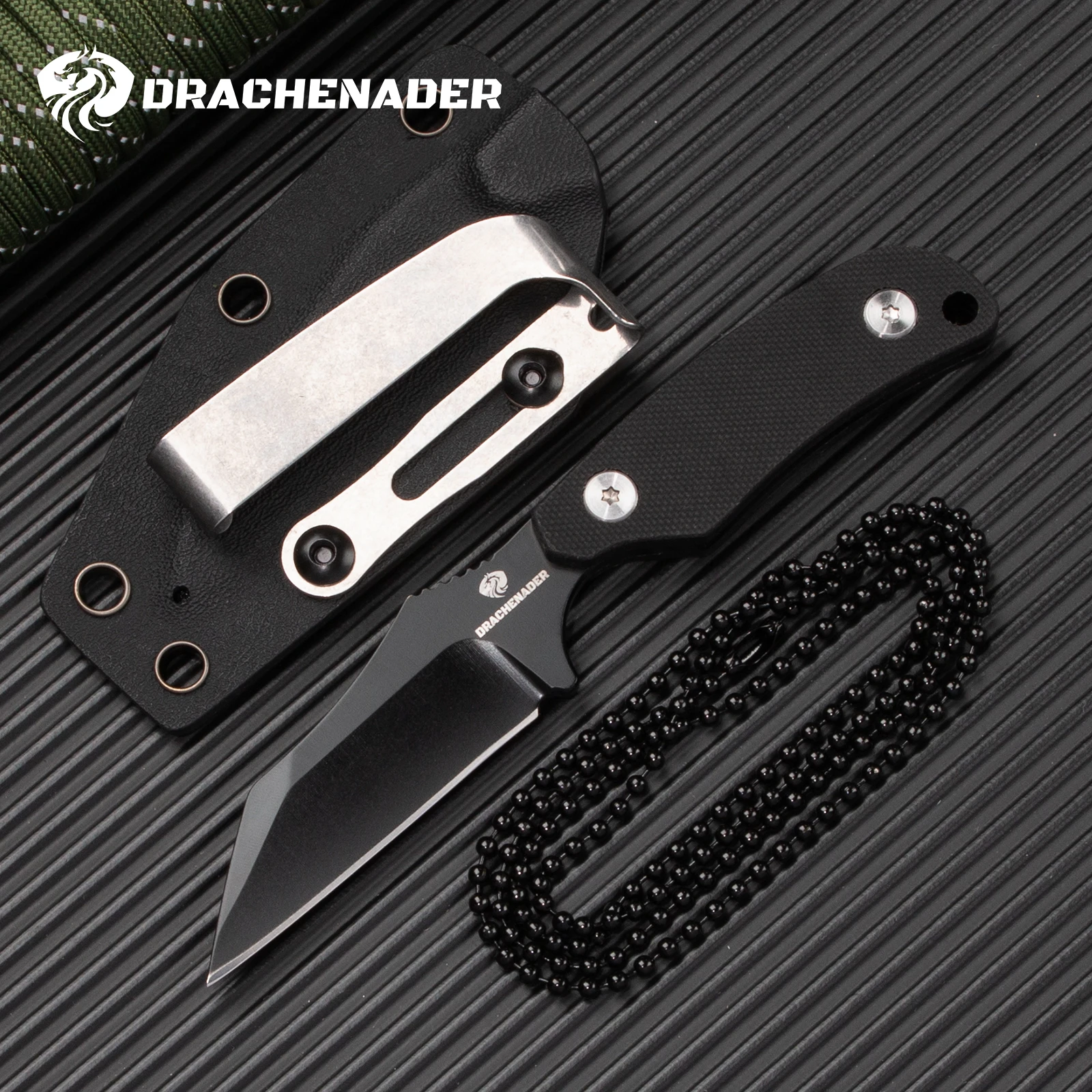 

Wharncliffe Neck Knife D2 Steel with Kydex Sheath, G10 Handle, Full Tang Fixed Blade for EDC, Camping, and Tactical Survival