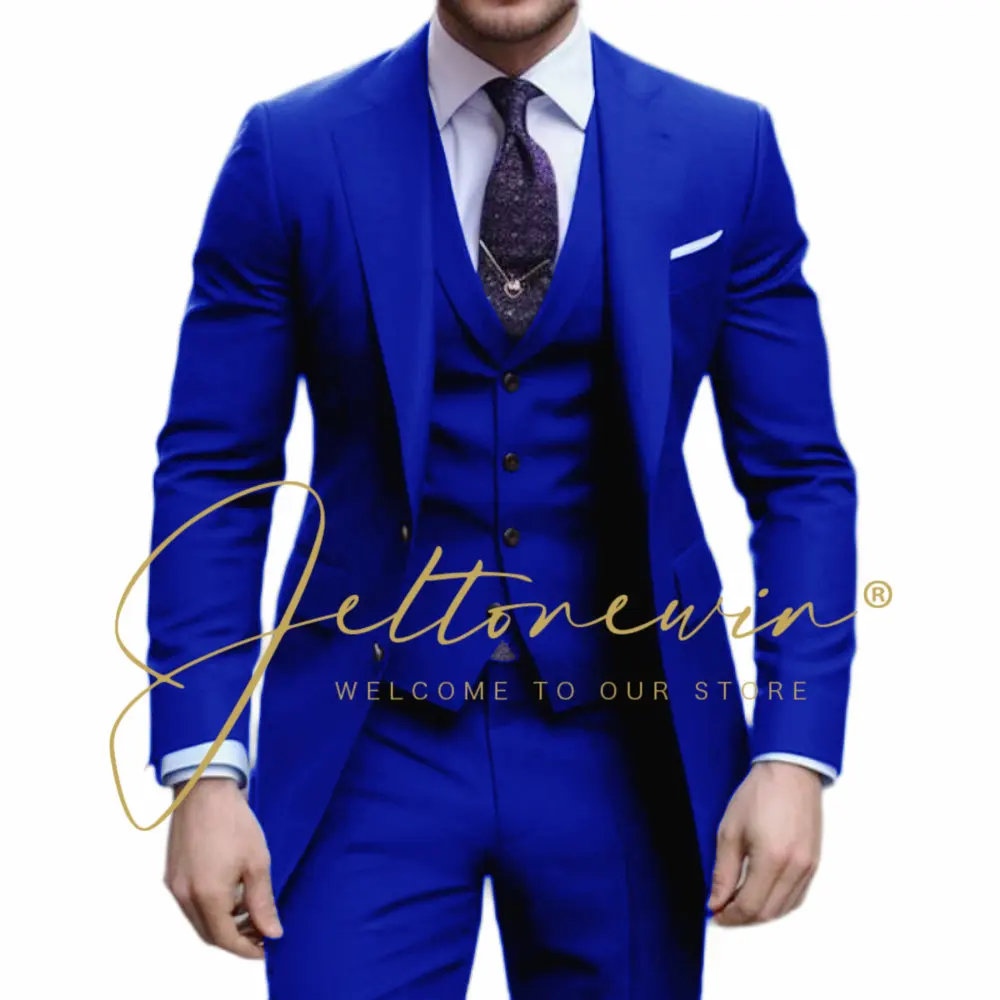 Navy Blue Men's Wedding Tuxedo Casual Men's Suit Jacket Pants Vest 3-piece Set Business Suits for Men Costume Homme