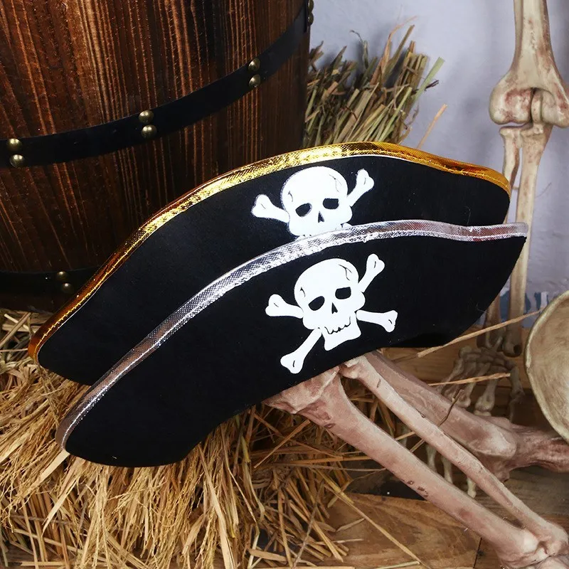 Sombrero de calavera pirata para niños y adultos, gorra de capitán, parche para los ojos, máscara para fiesta de disfraces de Halloween, accesorios para Cosplay