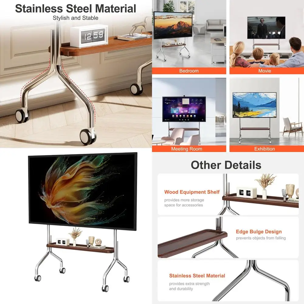 

Портативная передвижная подставка для телевизоров с диагональю 32-75 дюймов, стальная конструкция, выдерживает до 110 фунтов, колеса с фиксаторами, VESA 600x400 мм