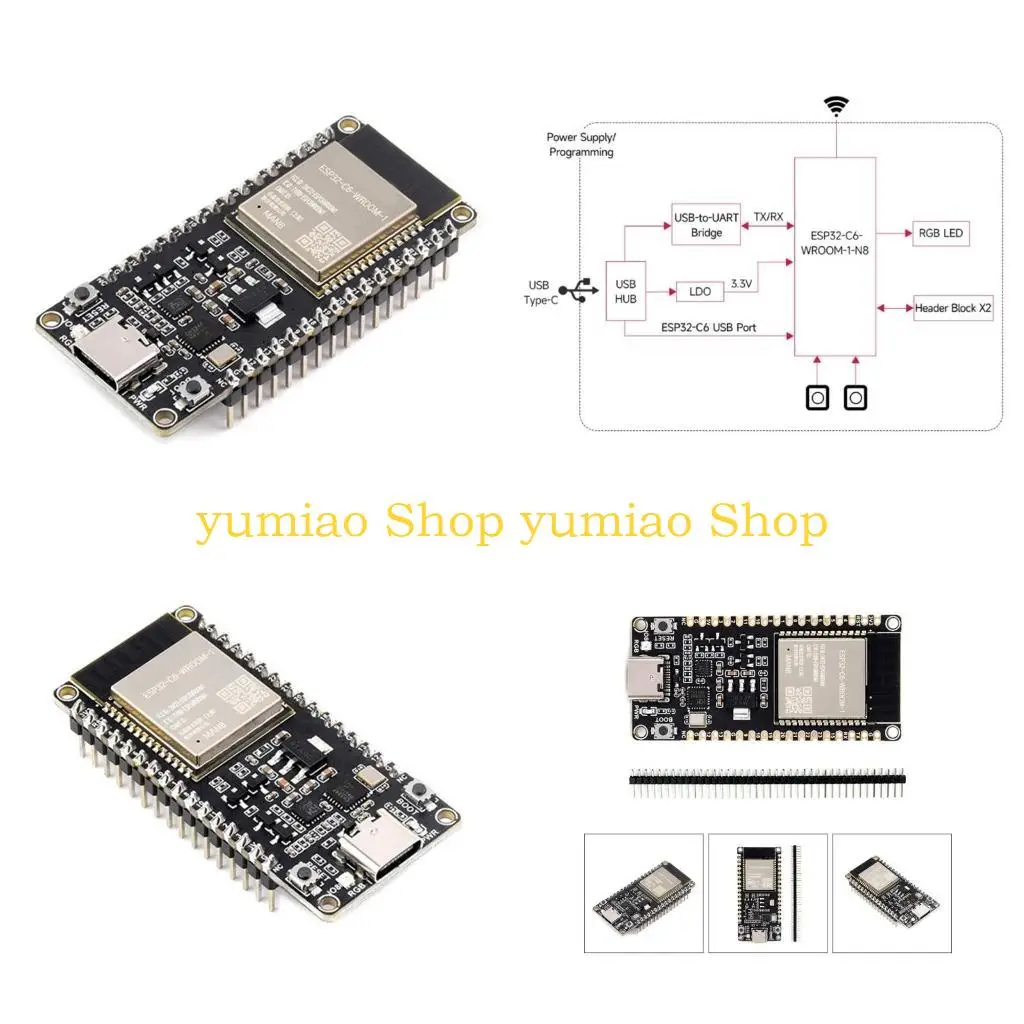 

587B ESP32C6 Плата разработки ESP32C6-Wroom-1-N8 Модуль 8MB Flash ESP32C6 Coreboard WiFi6 + BTCompatible5.0 + IEEE802.15.4 для