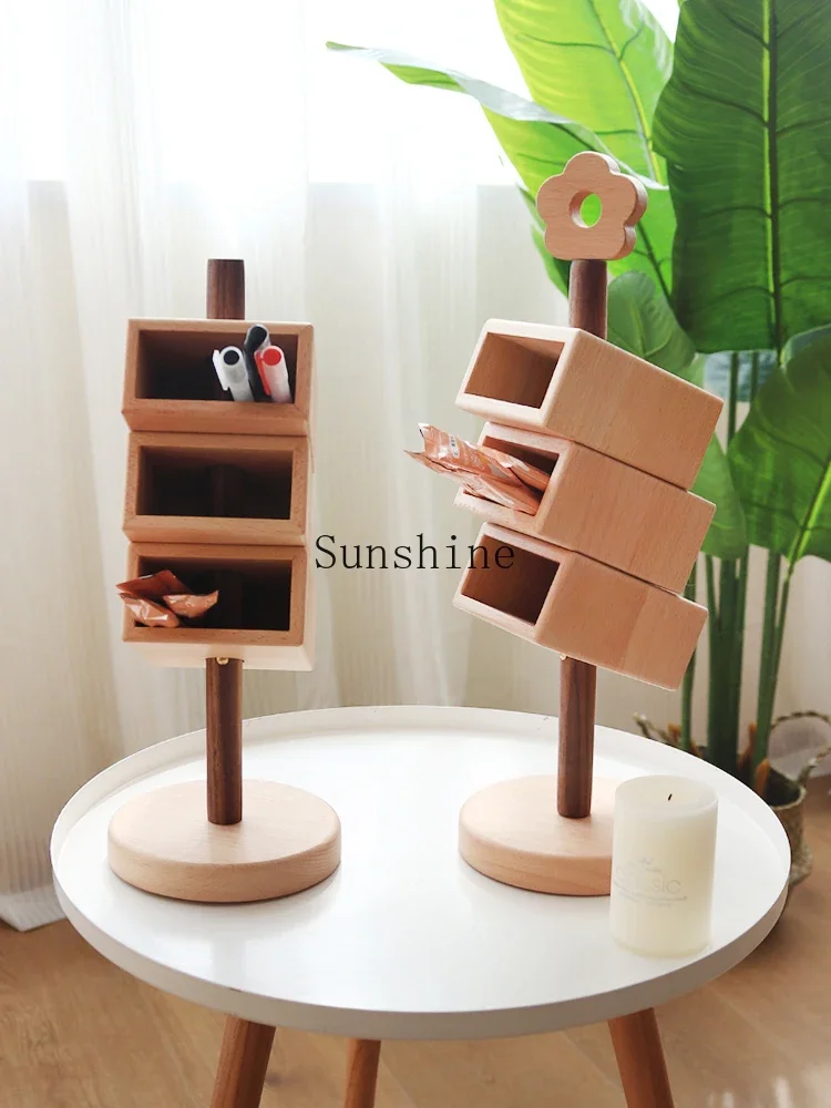 Inclined vertical storage Three boxes of solid wood paintings Multifunctional pen holder Study desktop stationery storage box