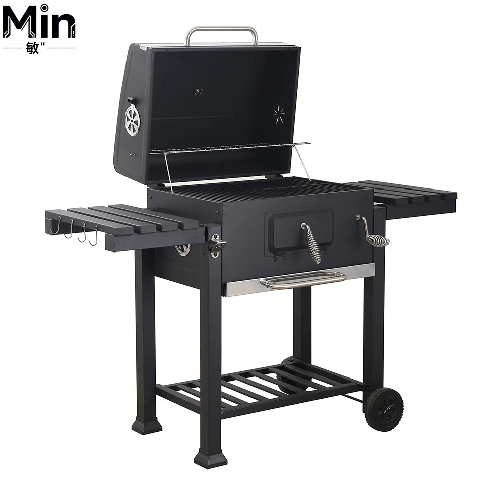 Thickened Black Carbon Steel Charcoal BBQ Grill Large Outdoor Patio Backyard Barbecue Grill for Camping