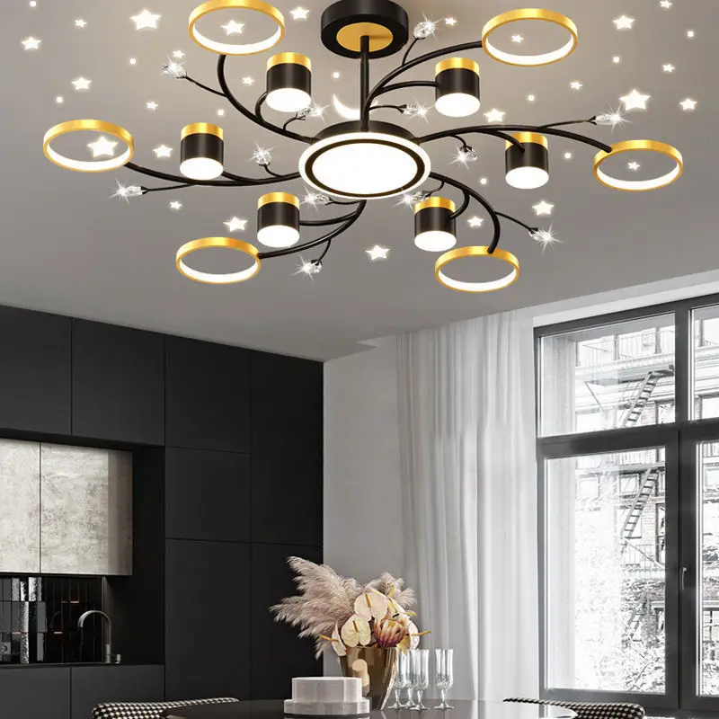 Nordic Starry Sky Led Ceiling Chandelier Dimmable for Living Dining Room Room Hall Bedroom Pendant Lamp Home Decor Light Fixture