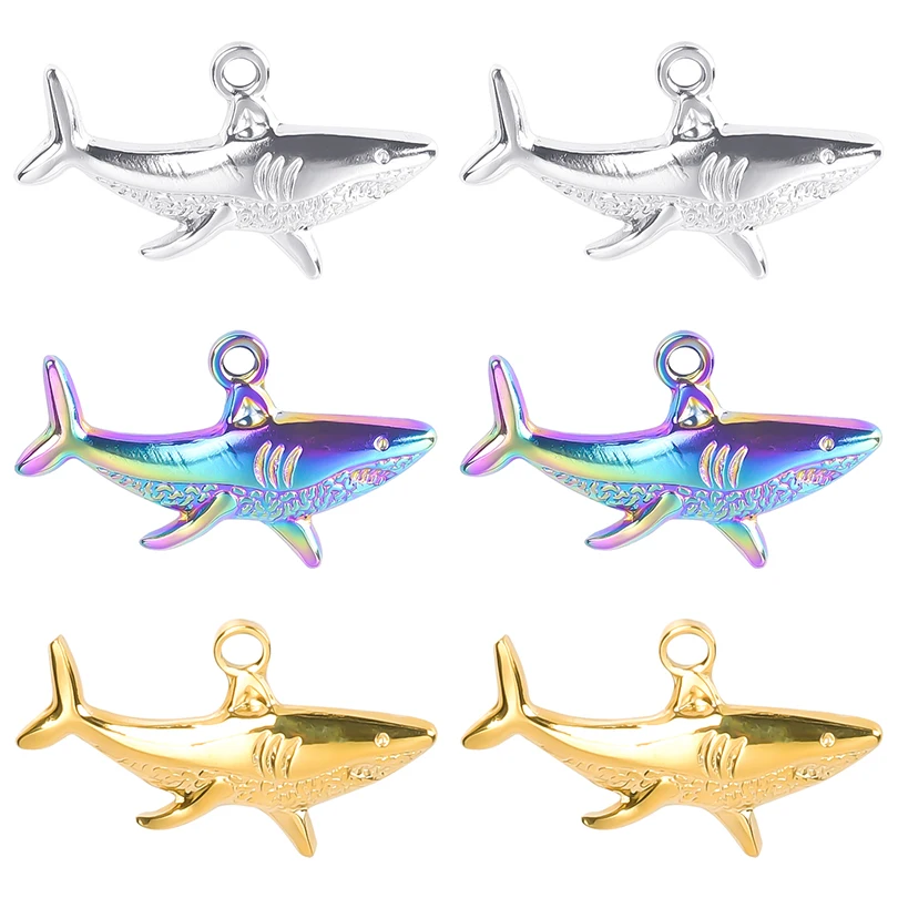 Fashion Animal 5pcs/Lot Stainless Steel Shark Pendant For Jewelry Making Supplies Rainbow/Silver/Gold Color DIY Earring Keychain