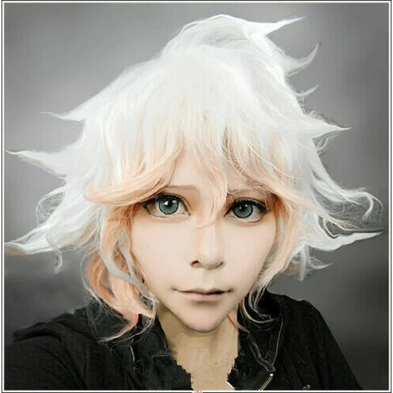 For Cosplay  Dangan-Ronpa Komaeda Nagito Short Gradient Color Costume Wig