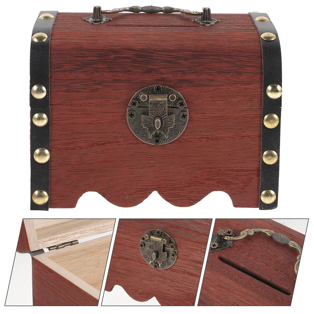 

Wooden Iron Piggy Bank Lock Coin Bank Boys Adults Treasure Chest Box Safe Storage Home Office Classroom Gift Idea Money