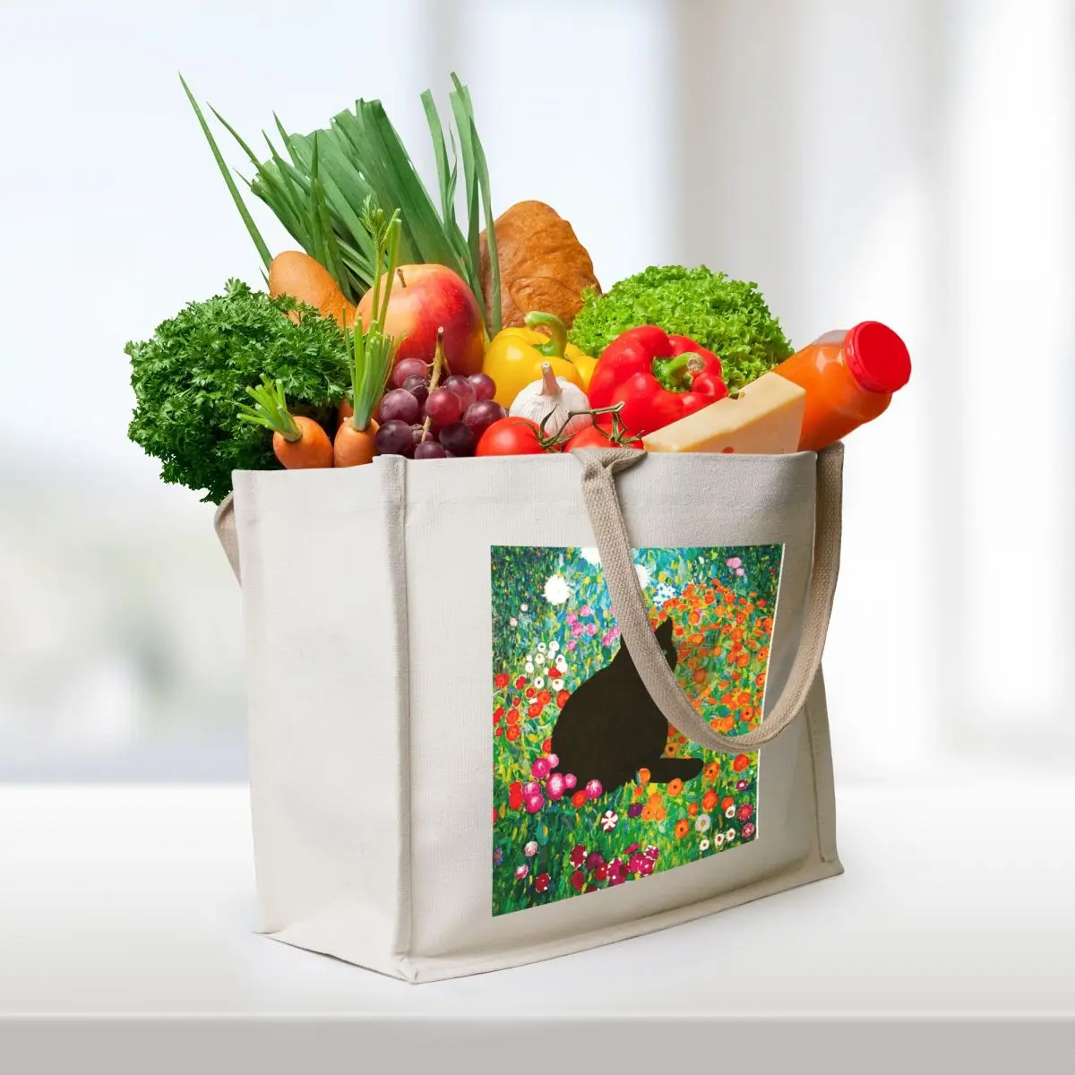 Gustav Klimt Cat ,Klimt Garden Cat , Funny Cat mom gift, Black Art Tote Bag tote bag woman Big bag women
