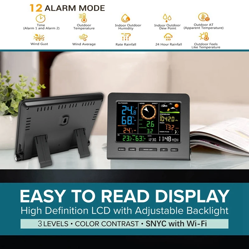AC88-5-In-1 Wi-Fi Weather Station Display &Wind Speed And Direction Rainfall Weather Forecasts Temperature Humidity