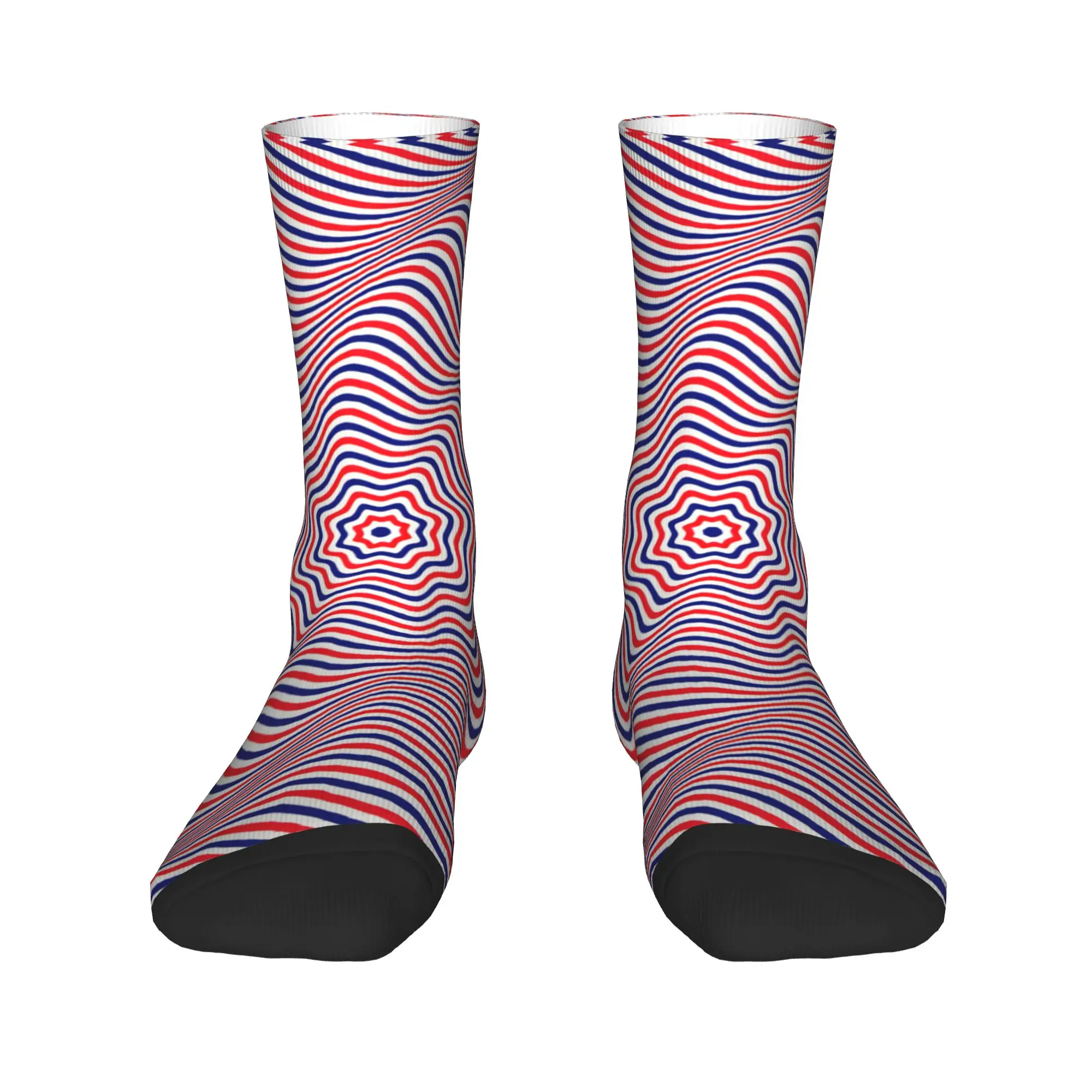 Red Blue White Wavy Circle Optical Illusion Psychedelic Art Pattern Stockings  Kawaii Socks Men Breathable Socks Non Slip Socks