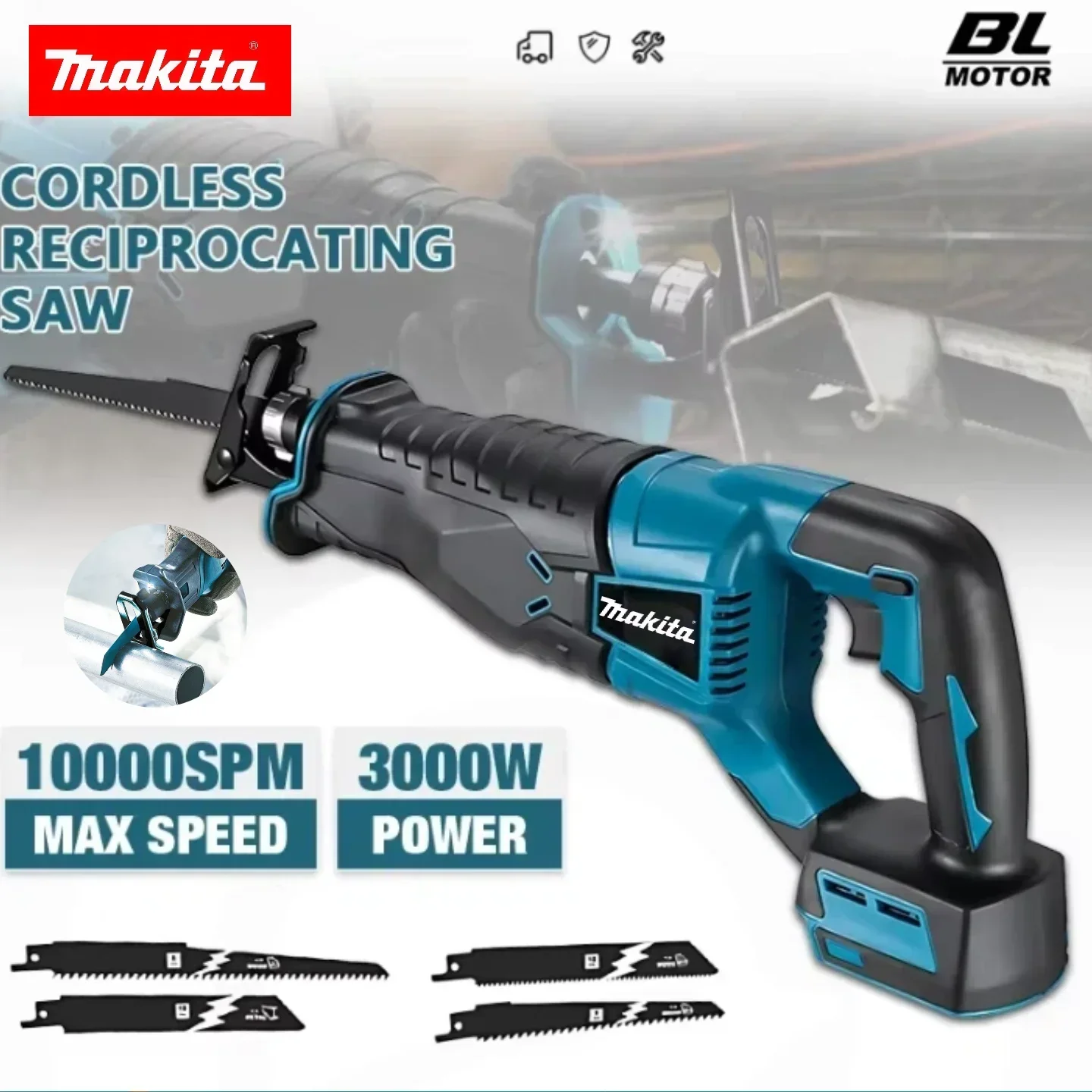 

Аккумуляторная бесщеточная сабельная пила Makita 18В, портативный электроинструмент с 4 пильными полотнами