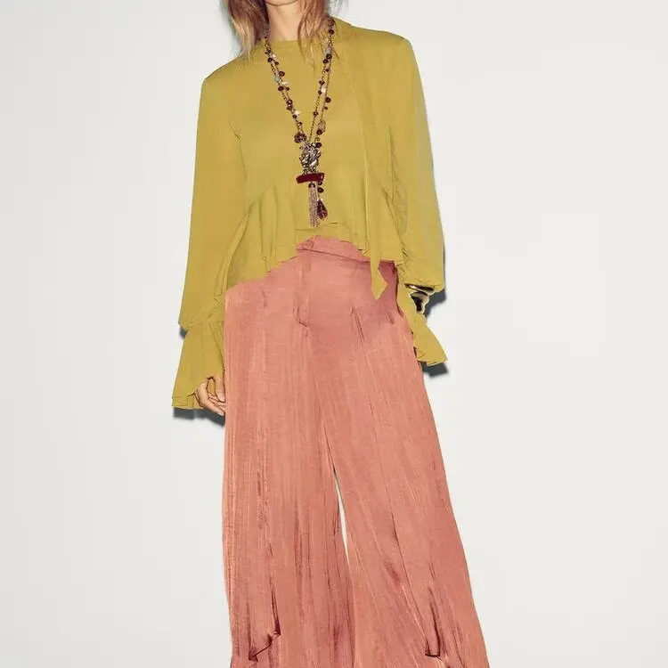 Faionable Layered Decorativo Drapey irt Top Donna Primavera Autunno Nuovo arrivo ZR Sle Comodo poliestere traspirante F...