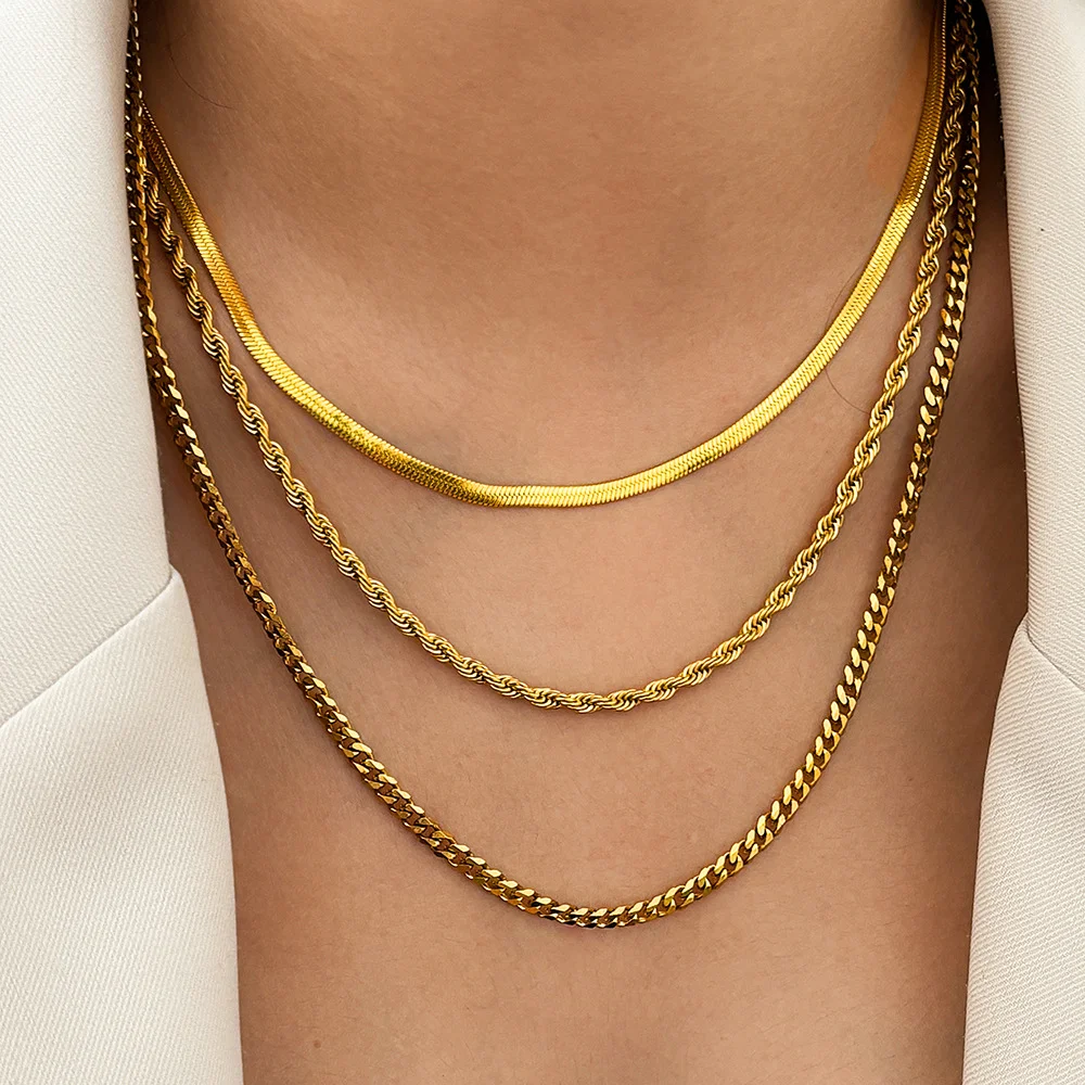 

Boho twist chain and snake chain multi necklace set, waterproof and colorfast, women's jewelry, wedding party favors