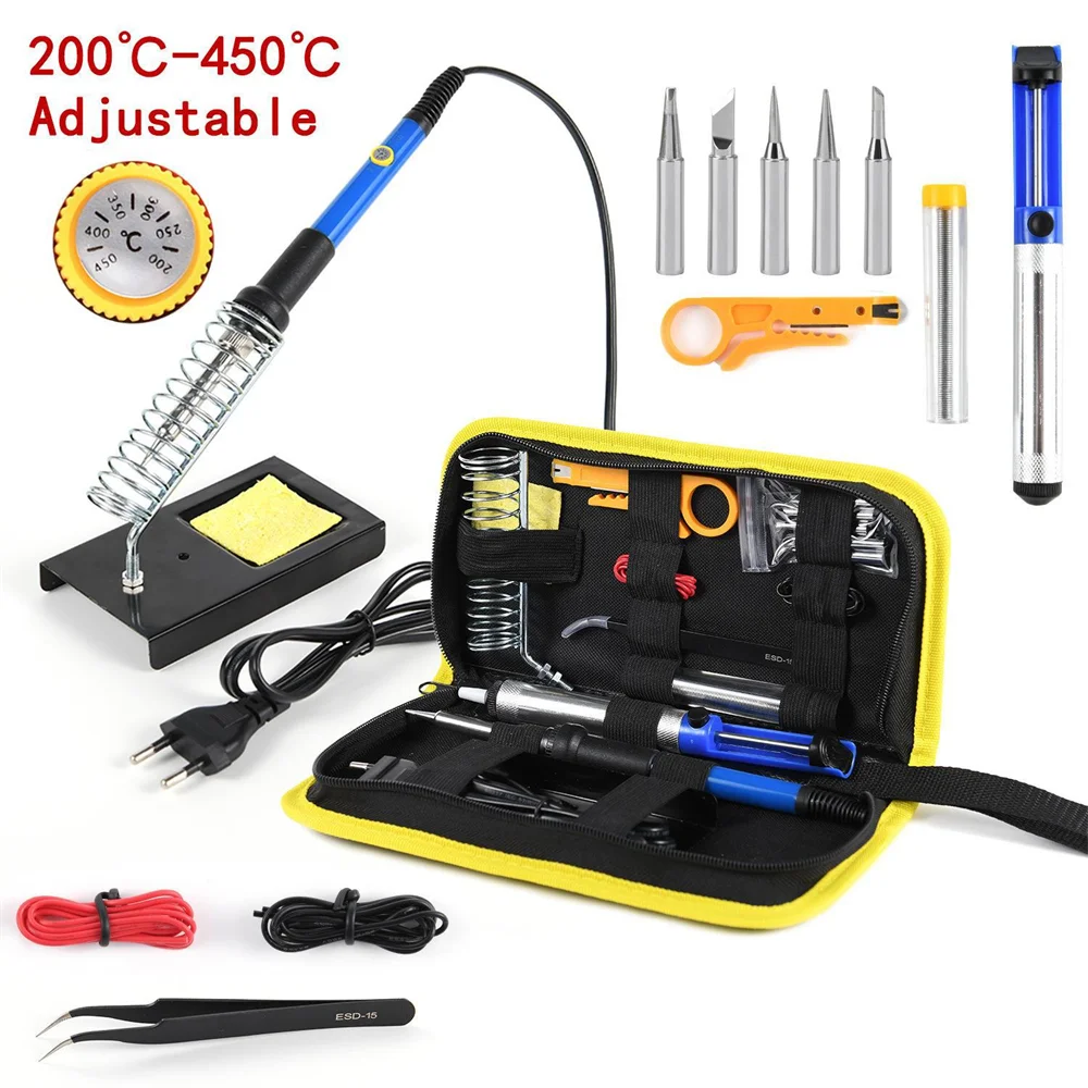 220V 60W Soldering Iron Kit Adjustable Temperature 15 in 1 Tool Set With Soldering Iron EU Plug