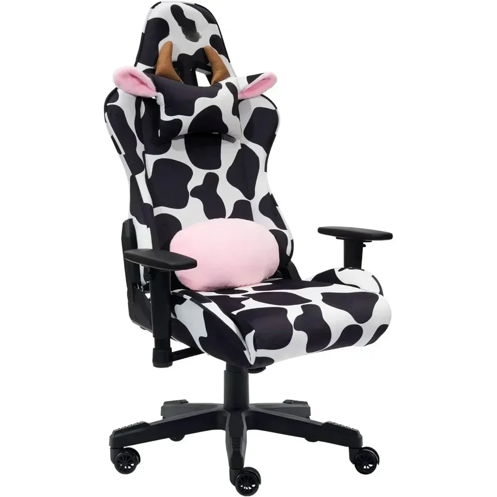 Gaming Chair, Black White Fabric & Metal Construction, 150° Back Recline Nylon Upholstery Supports Up To 300 Lbs, Gamer Chair