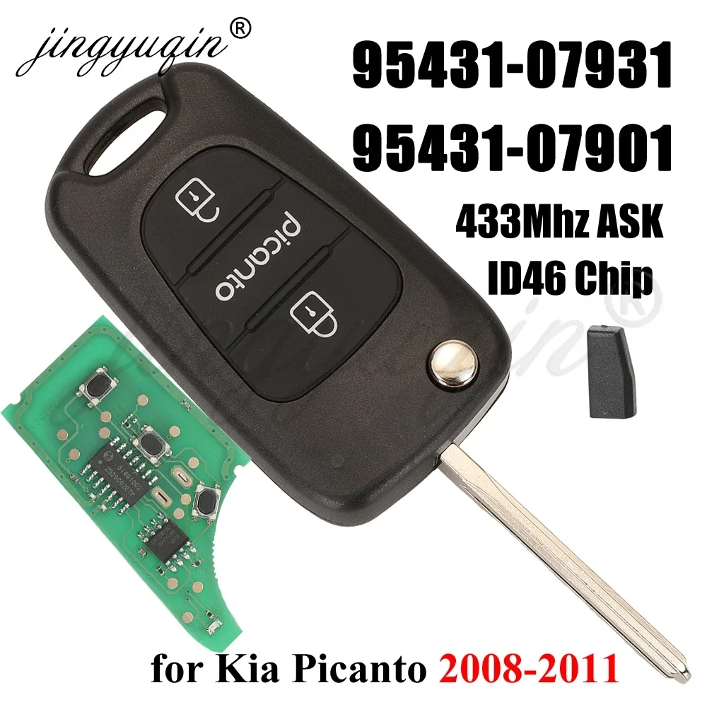 jingyuqin for Kia Picanto 2008-2011 95431-07931 07930 95431-07901 SEKS-SA10Tx 433Mhz ASK ID46 Remote Car Key Control Replacement