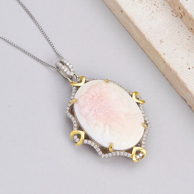 S925 Sterling Silver Charms Pendants for Women  Emboss Sea Shells Fairy Cameo Inlaid Micro Zircon Fashion Jewelry Wholesale