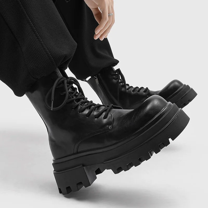 

British style mens boots black stylish original leather shoes cowboy spring autumn high boot handsome long platform botas hombre