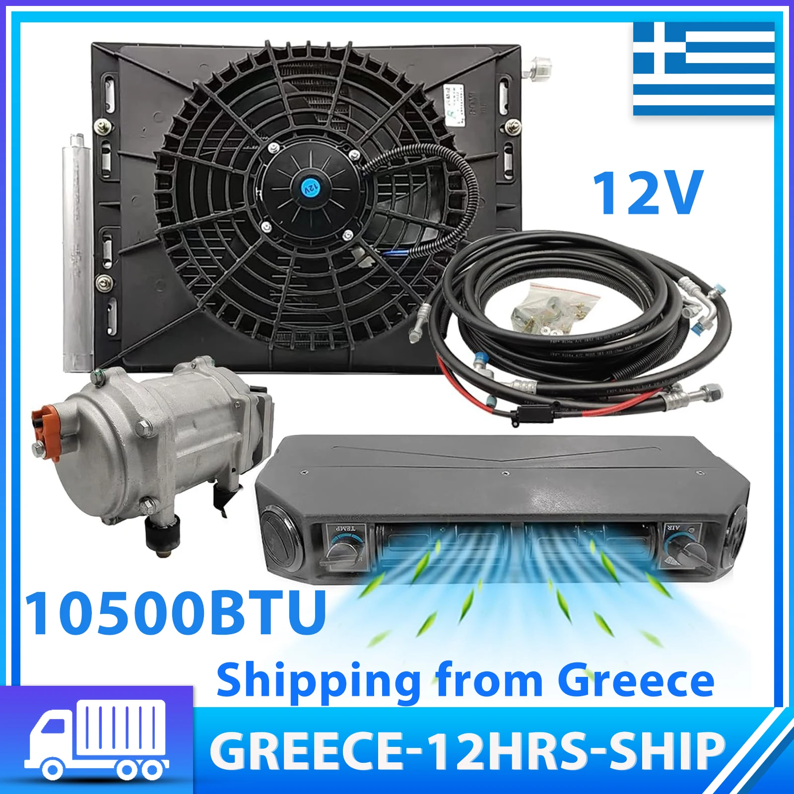 

Treeligo 12V Greece Stock Car Air Conditioner Electric Parking AC for Truck RV Van Bus Boat Excavator Low Noise & Fast Cooling