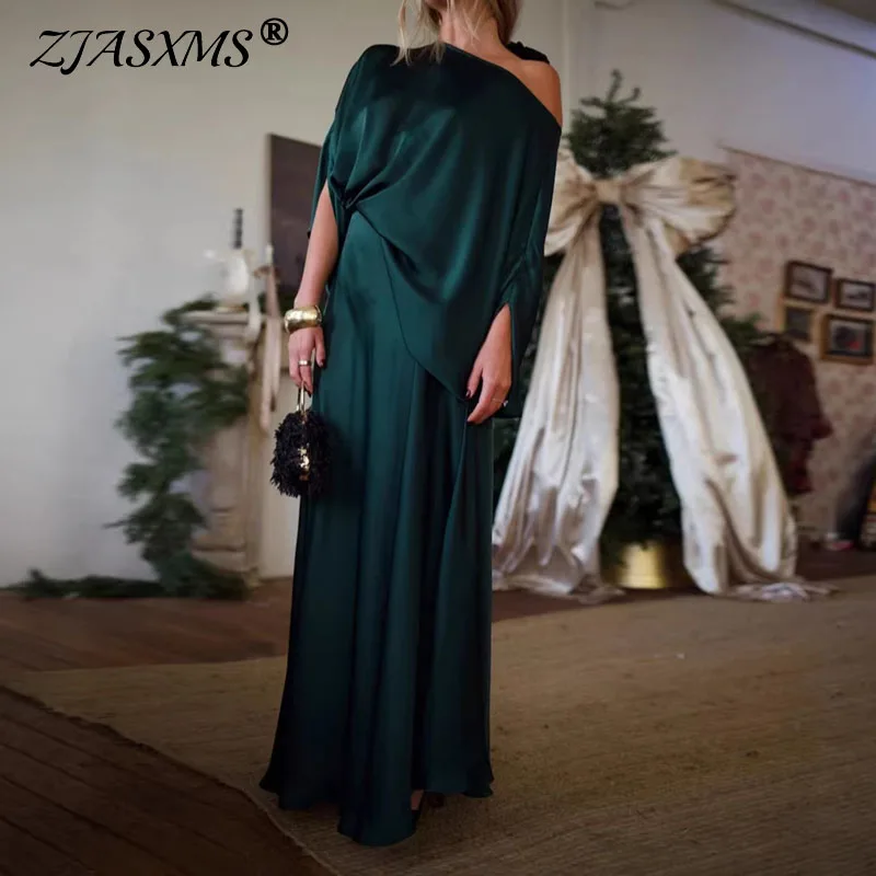 

2026 Весенний элегантный однотонный вечерний комплект женского сексуального верха с косым воротником, пуловер и длинное платье, осенний костюм с длинными рукавами, комплект из 2 предметов