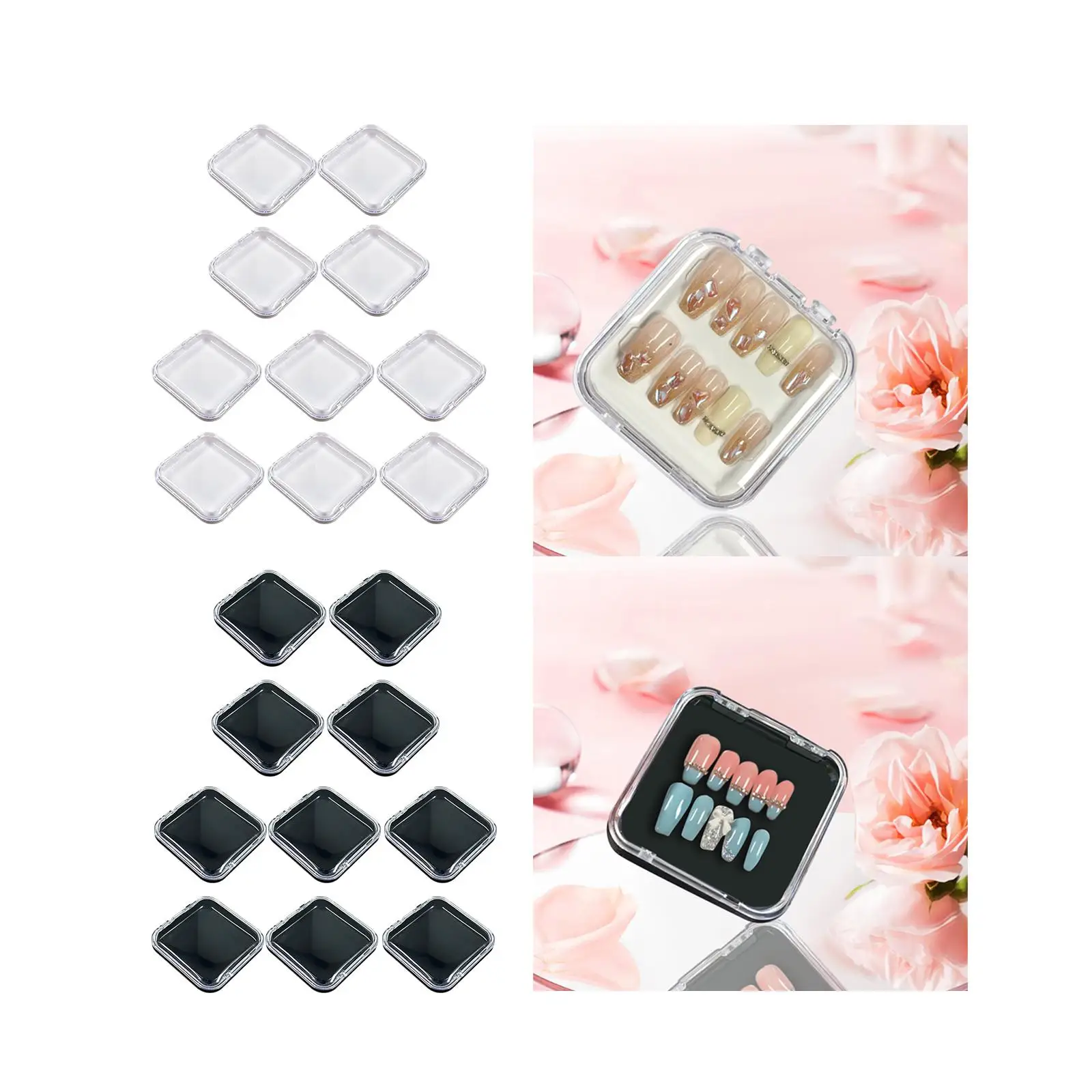 10x Press on Nail Storage Boxes Artificial Nail Display Case for Nail Salon