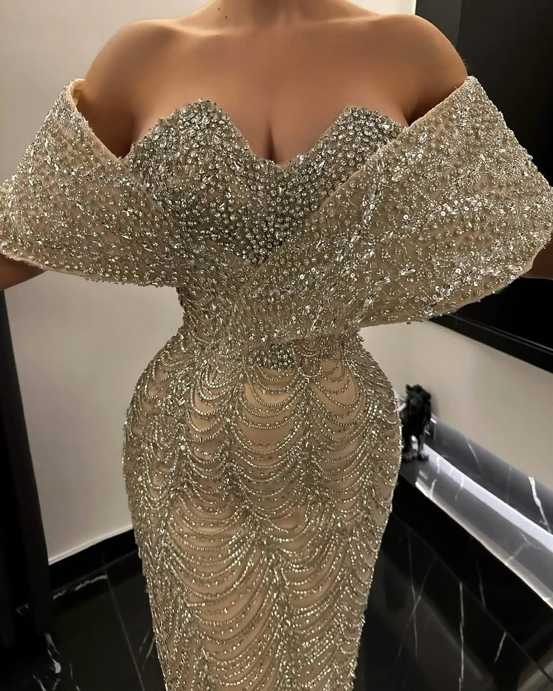 2025 New Luxurious Full Crystal Mermaid Off Shoulder Sexy Formal Occasion Women's Cocktail Party Evening Dress Customized