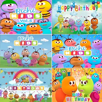 Bichi Kids Verjaardagsfeestje Achtergrond Custom Thema Decoratie Regenboog Mier Vrienden Banner Baby Shower Jongen Meisje Fotografie Rekwisieten
