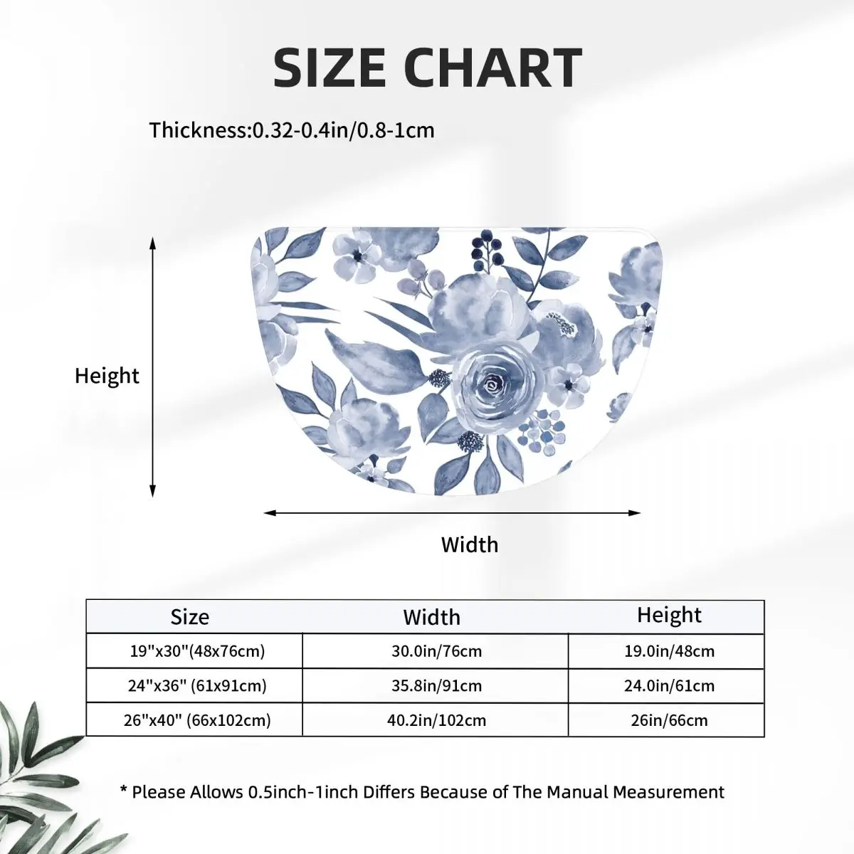 Hamptons Style Floral Design Soft Flannel Half Round Doormat Non Slip Bathroom Mat Absorbent Floor Carpet for Garage