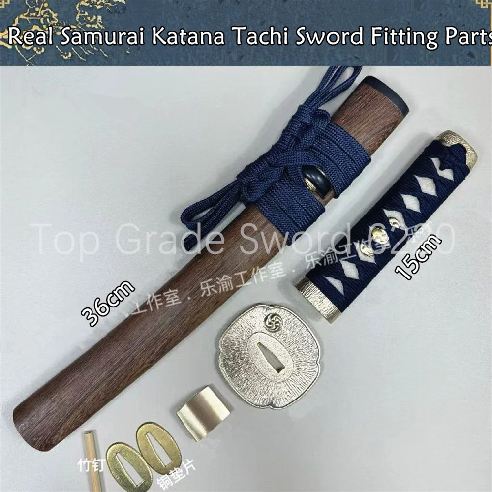 A Set Exquisite Tsuka Handle Brass Tsuba Handguard Habaki Seppa Hardwood Sheath For Real Samurai Katana Tachi Sword Fitting Part