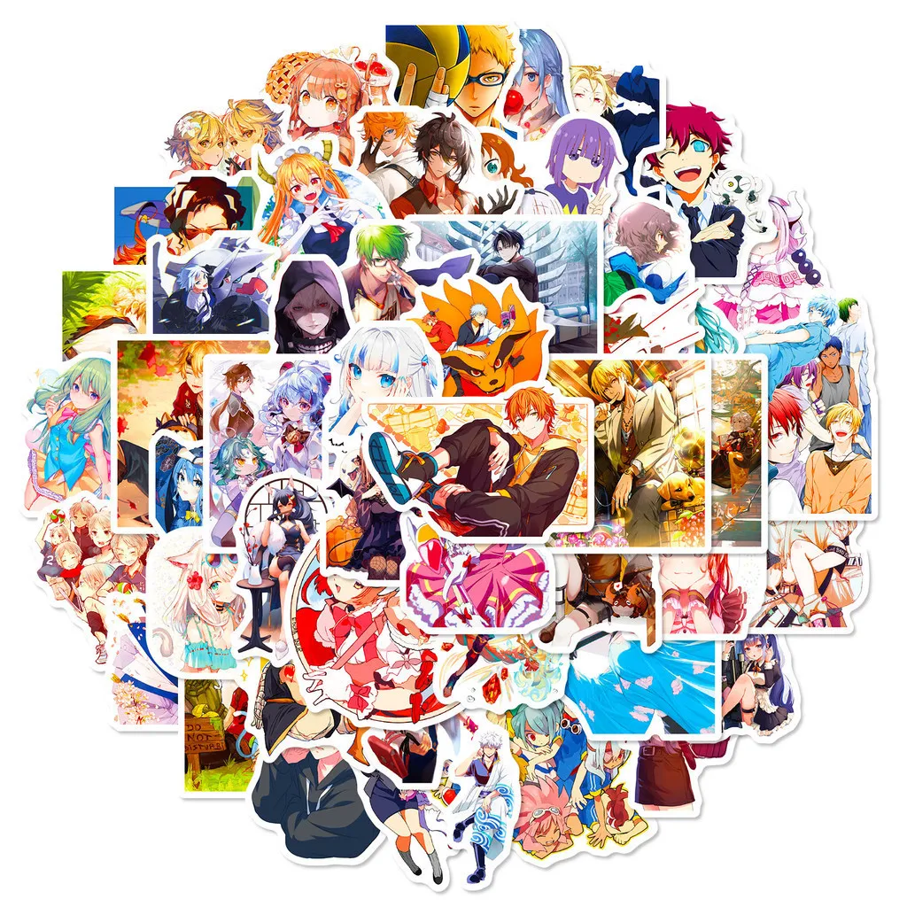 50 قطعة من ملصقات الكتابة على الجدران المختلطة المقاومة للماء - شيطان القاتل، Haikyuu!! & الهجوم على العمالقة للأمتعة والهواتف