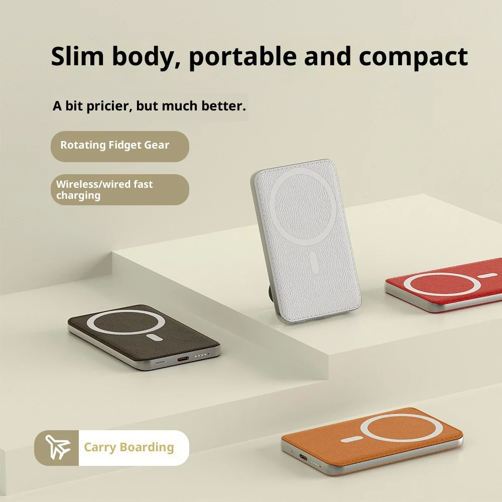 

Ultra-thin Aluminum Alloy Magnetic Wireless Power Bank Rotatable Stand Decompression Fast Charging Power Bank