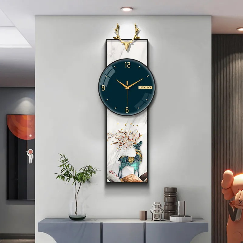 Luxury Home Wall Decor Elk Wall Clocks Bedroom Wall Mounted Mute Watch Creative Art Digita Clock Room Decoration Quartz Clock