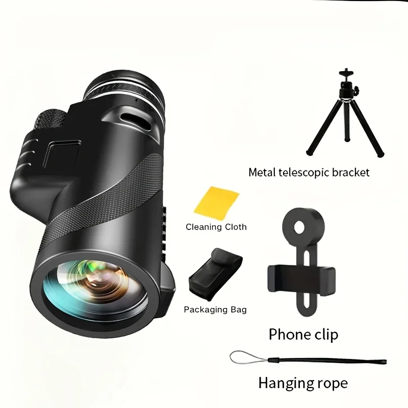 Upgraded 10x50 HD binoculars, featuring a large objective lens, a multi-functional tripod, manual focus, and an adjustable grip.
