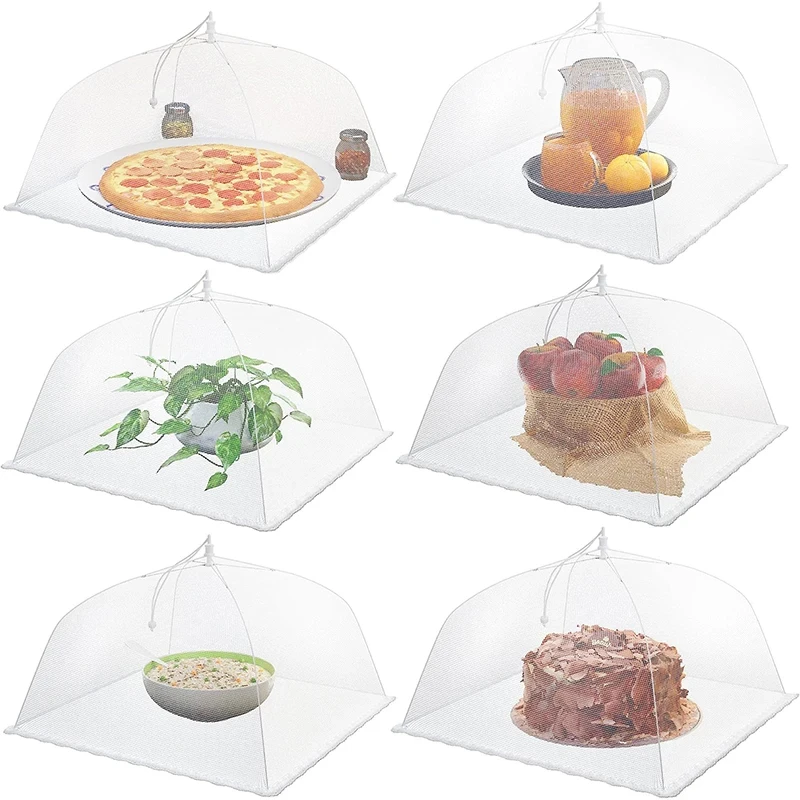 1Pc Square White Foldable Food Mesh Cover Dustproof Anti Mosquito Pop-Up Food Cover Breathable Cover Kitchen Gadget Accessaries