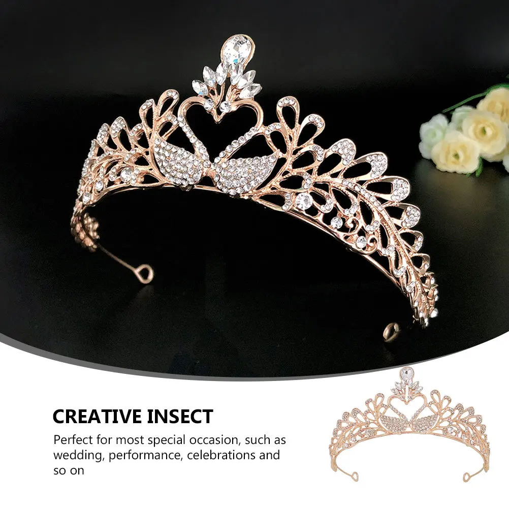 1Pcs Swan Crown Tiara Rhinestone Wedding Bridal Headdress Elegant Bride Hair Accessory Banquet Decorative Headdress