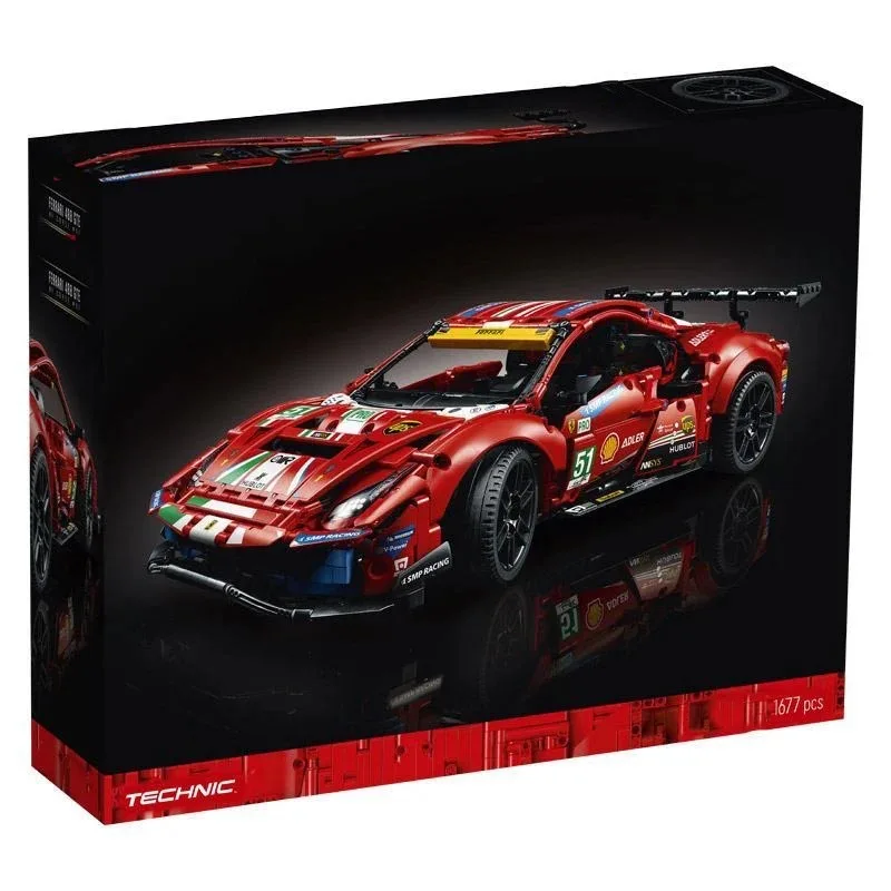 Miniso Disney 1677PCS Red Vehicle Bricks Technical Ferraried 488 GTE Speed Racing Car Building Blocks 42125 Toys Gifts For Kids