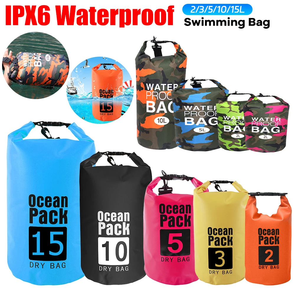 

2-15L Swimming Waterproof Dry Bag Pack Outdoor Floating Hiking Beach Backpack Camping Drifting Drybag Thickened Double-Layer Bag