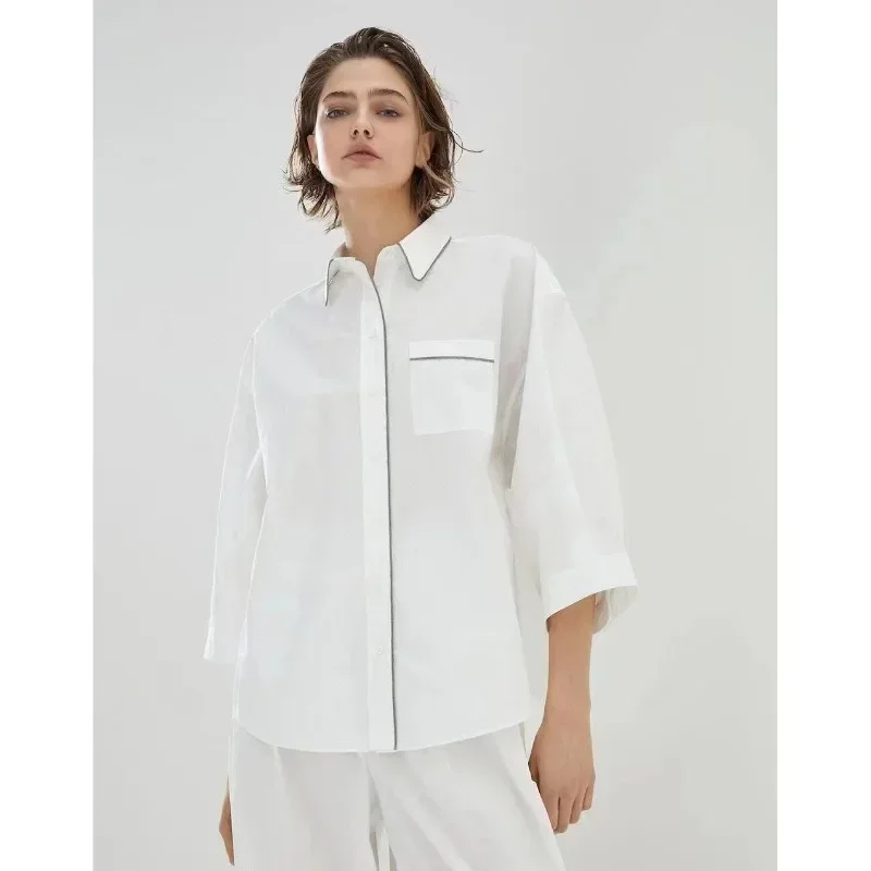 

BC@ Shirt 2024 Spring/Summer New Poplin Wide Edition Loose and High Quality Simple Short Sleeved Coat Women's Top