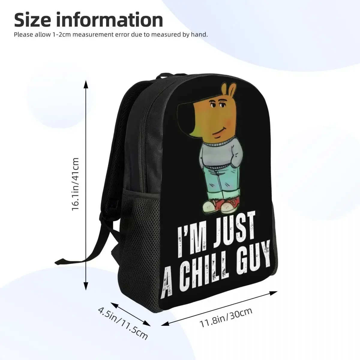 Ransel Meme Lucu Anjing I'm Just A Chill Guy Kustom untuk Wanita Pria Tas Sekolah Perguruan Tinggi Tahan Air Tas Buku Cetak