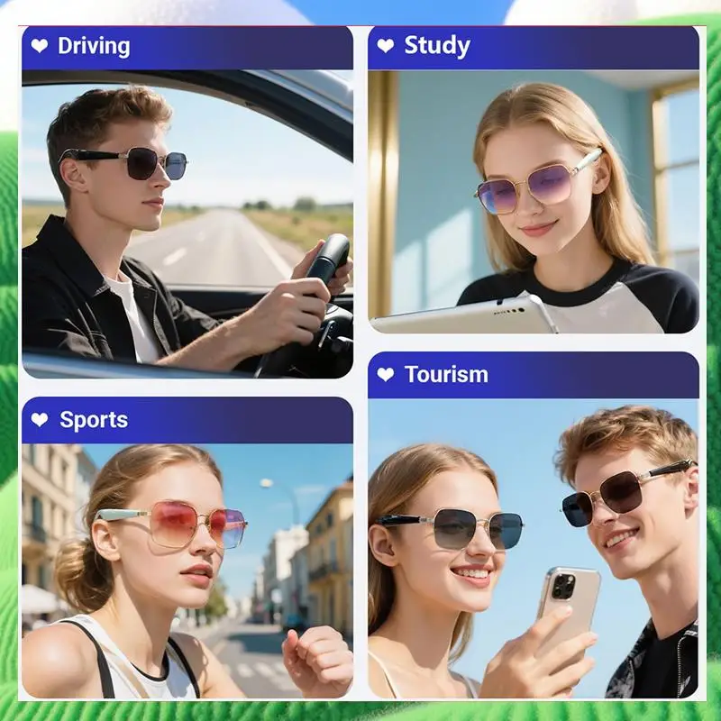 

Smart Sunglasses Glasses Music Glasses Outdoor Sports Waterproof Anti-UV Bluetooth Call AI Glasses For Men Women-[Cilae]