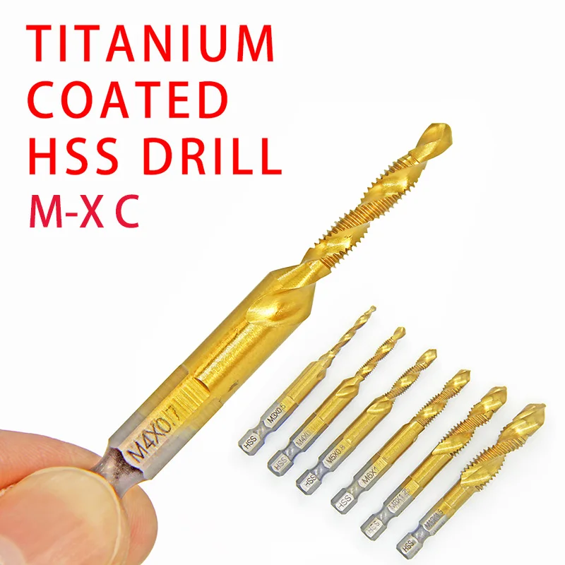 Imagem -03 - Titânio Chapeado Hex Shank Brocas Rosca Métrica Torneira Máquina Composta Ferramentas Manuais Hss 4341 m3 m4 m5 m6 m8 M10 Pcs